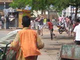 Playing street cricket in Sri Lanka